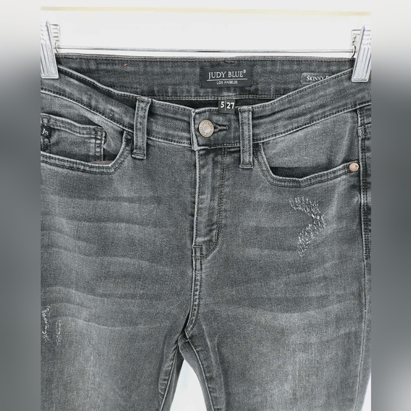 Judy Blue Skinny Fit Charcoal Destroyed Hem Jeans size 27 - Picture 7 of 12